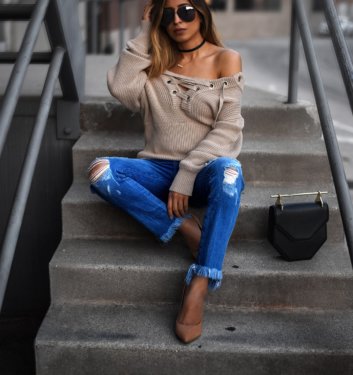 A MUST HAVE FOR FALL- NEUTRAL LACEUP SWEATER