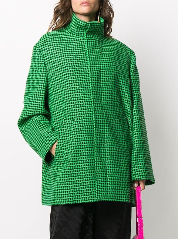 Balenciaga Houndstooth-Pattern A-Line Coat