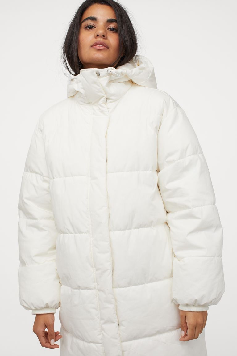 white puffer coat with hood